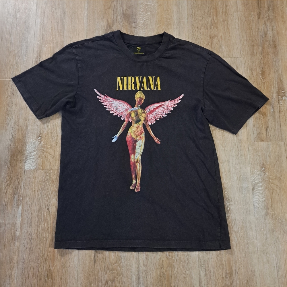 Nirvana Black Grayish T-shirt Iconic Angel In Utero Album Cover Men's Size XS